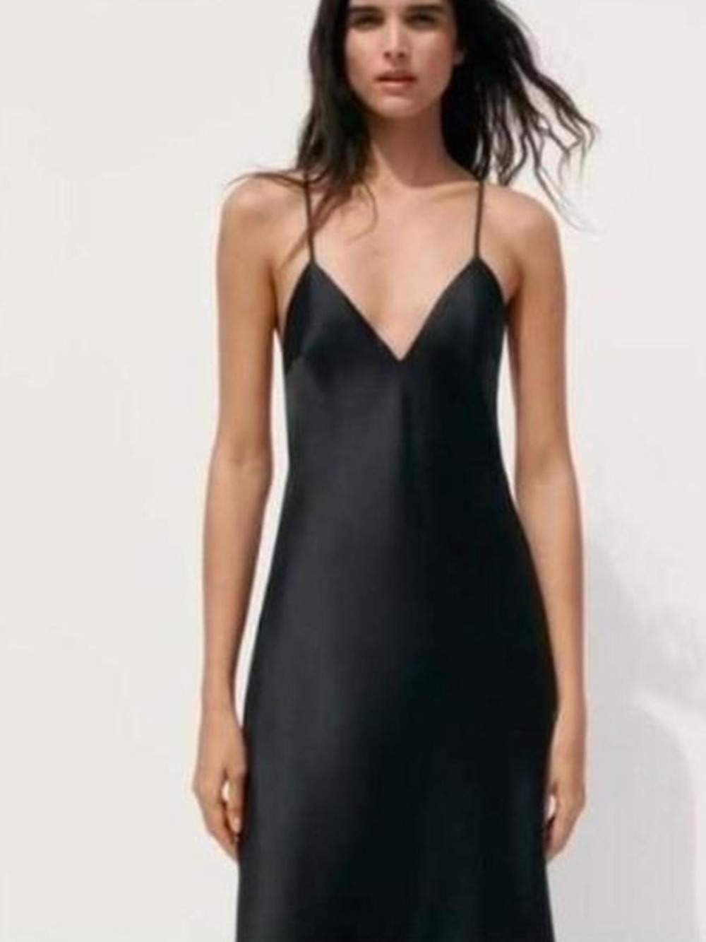 Zara Black Backless Slip Maxi Dress with Thin Straps - Picture 4 of 6